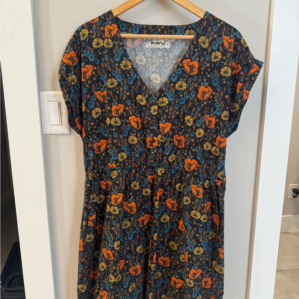 KAVU Floral Dress with Yellow and Blue Details